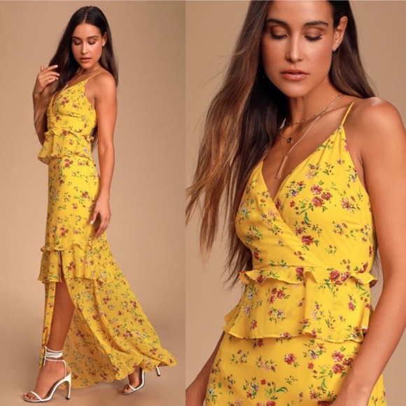 Sunshine Bouquet Yellow Floral Print Ruffled Maxi - Picture 2 of 2